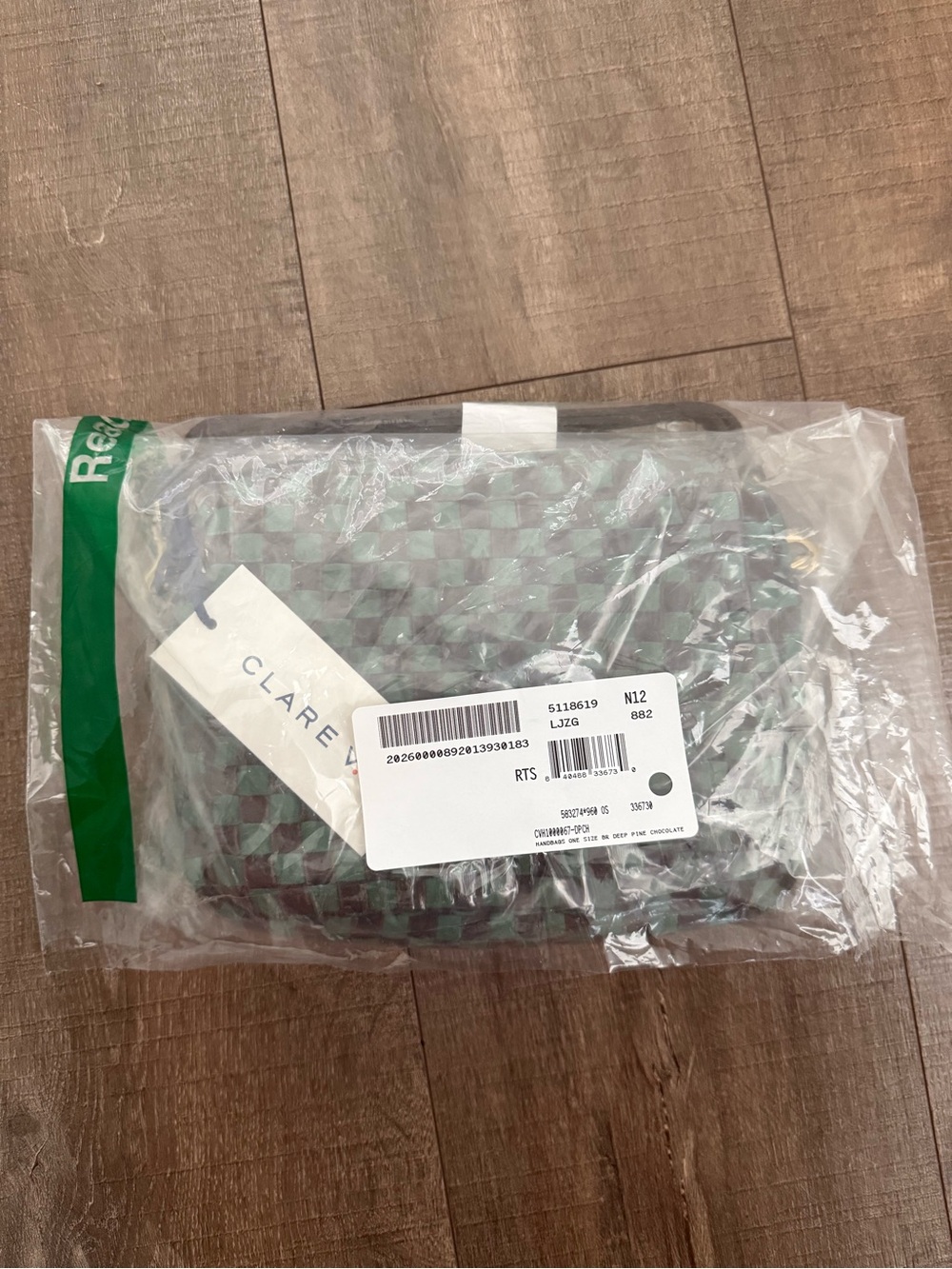 Clare V Brown and Green Woven Checkerboard Crossbody - Picture 6 of 8